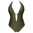 thumbnail image 1 of Traje de Baño Ocean Pacific para Mujer Completo, Escote Amplio, Cuello Halter Verde Talla M, 1 of 4