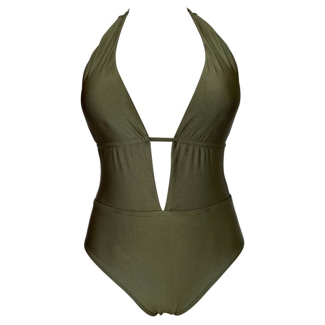 Traje de Baño Ocean Pacific para Mujer Completo, Escote Amplio, Cuello Halter Verde Talla M