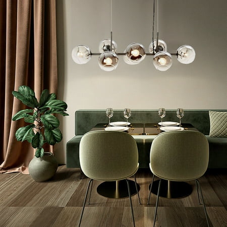 

8-Lights Pendant Lamp Fixture Linear Bubble Chandelier Glass Globe Light Fixture Glass Bubble Chandelier Black Pendant Kitchen Island Light E26 Led Chandelier Glass Lampshade Ceiling Light