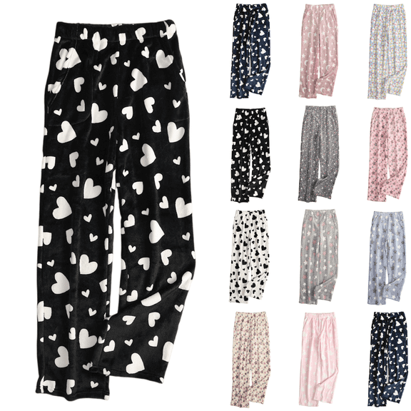 Women Fuzzy Pajama Pants Wide Leg Fluffy Bottoms Plush Pants Elastic Waist Lounge Pants Flannel Pajama Pants