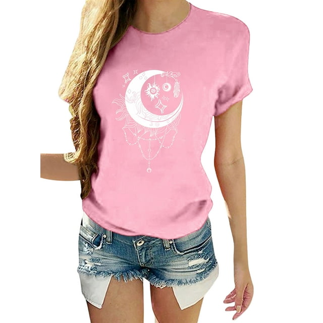 Avamo Femmes Tee-Shirt d'Été Tops Manches Courtes Chemise Décontractée Travail Tunique Blouse Rose S