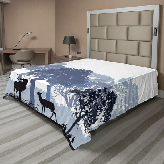 Ambesonne Moose Flat Sheet, Grey Wild Forest Animals, California King, Black White Grey