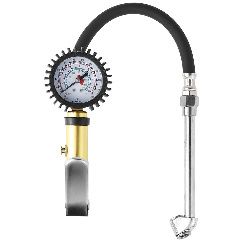 Gonfleur De Pneu Avec Manomètre Intégré 220 PSI / 15 Bar - Embout En Laiton, Flexible, Universel Pour Voiture, Moto, Vélo, Camion - 6