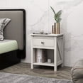 thumbnail image 2 of Table de chevet avec tiroir et étagère pour chambre à coucher, Blanc, 2 of 10