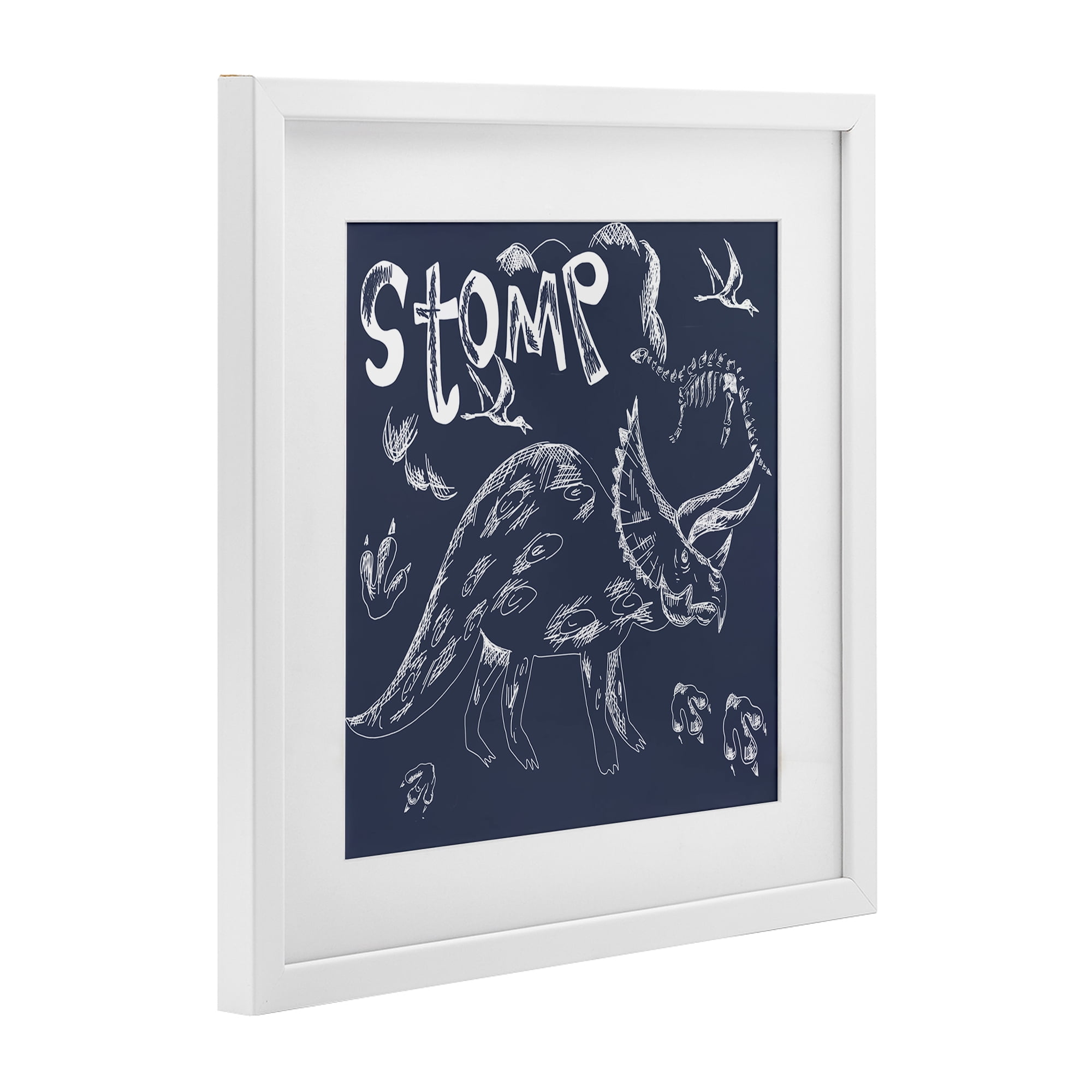 Sketchy Stomp Dinosaur White Framed Print Under Glass, design by HUE and MI and Sangita