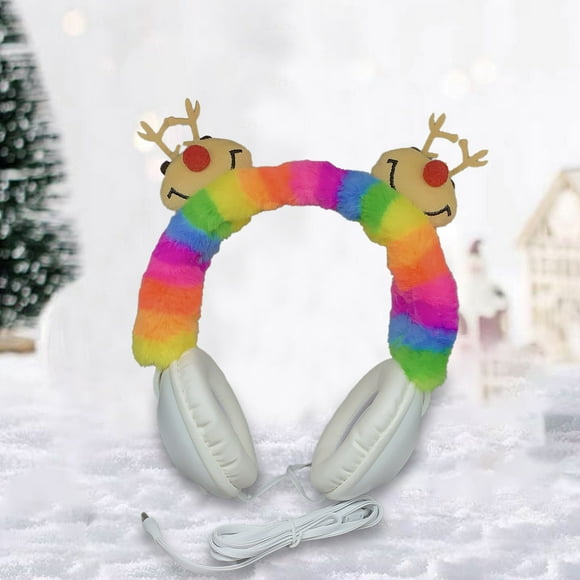 Cyber&Monday Deals 2024 Yanzu Plush Animation Jewelry with Cute Head Accessories, Christmas Wapiti Deer Earphones, Wired Leather Earphones for Adults & Kids Black&Friday Deals