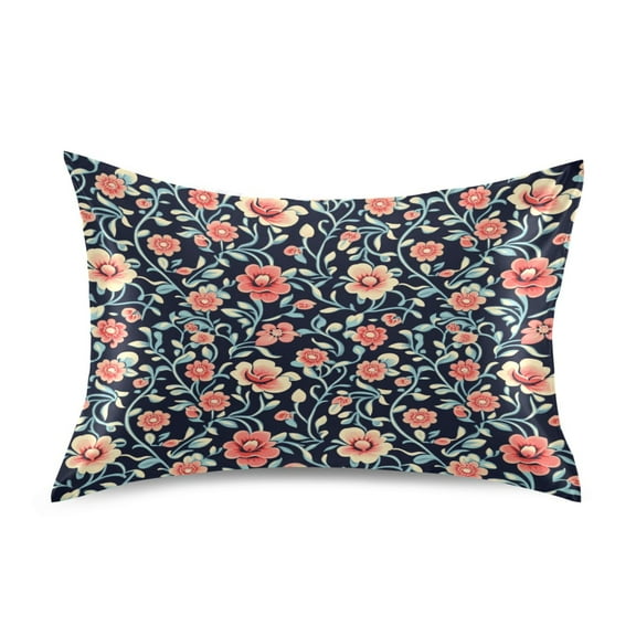 Dark Blue Floral Print Luxury Silky Soft Pillowcase Standard Size Wrinkle Resistant Envelope Closure 20x26in