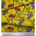 thumbnail image 2 of Soimoi Yellow Poly Georgette Fabric Flower Basket & Bicycle Transport Printed Craft Fabric by the Yard 52 Inch Wide, 2 of 3