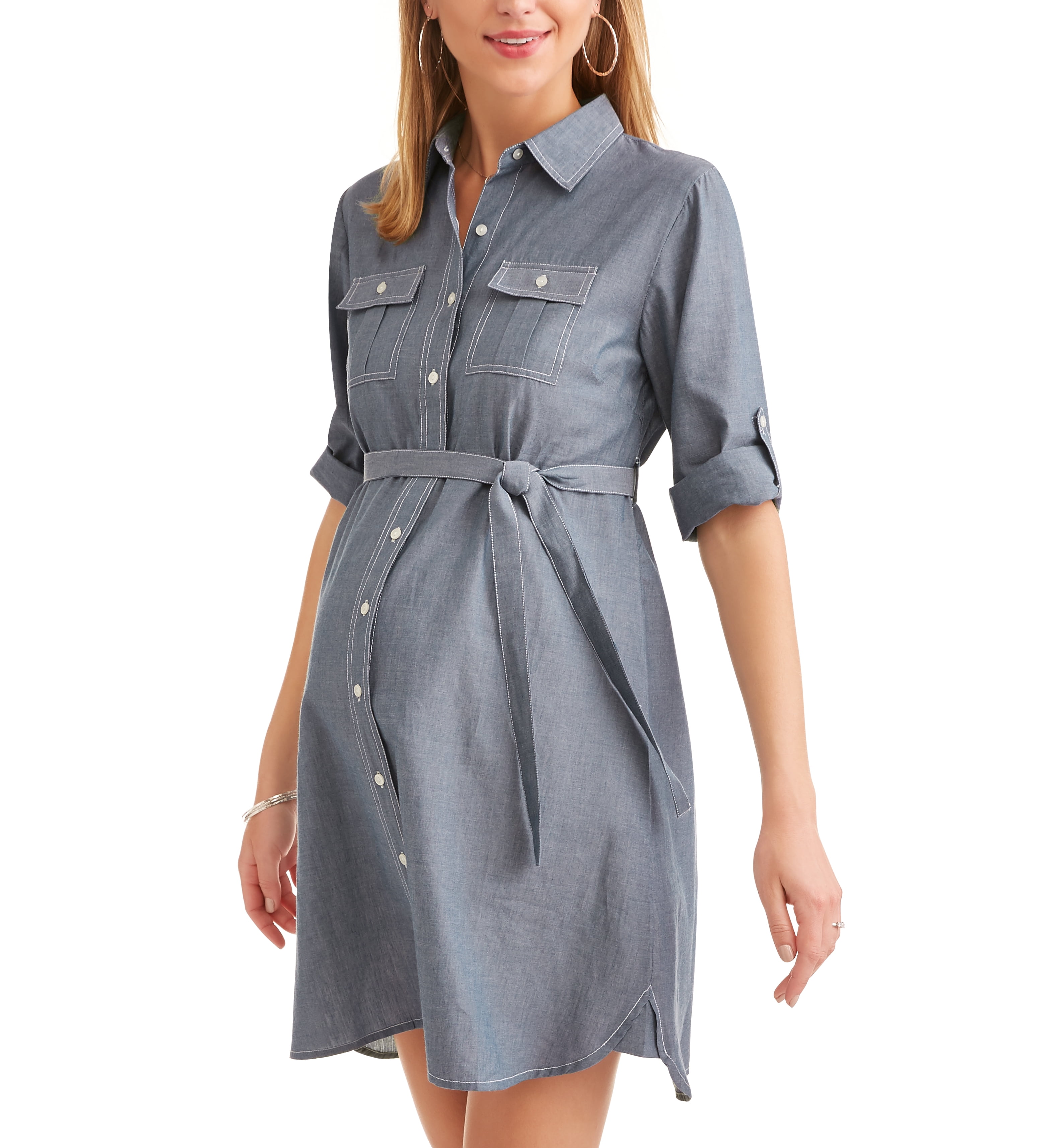 maternity chambray shirt dress with self tie available in plus size plus size chambray shirt dress