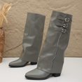 thumbnail image 6 of Shadoumai Women's Slouchy Knee High Boots Pointed Toe Leather Motorcycle Boots Vintage Low Heel Retro Foldover Fall Pull On Stacked Heeled Goth Winter Boots, 6 of 10