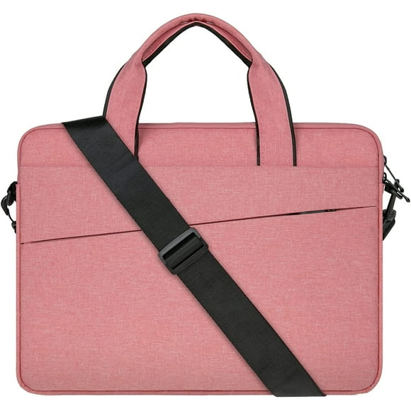 RAINYEAR 15 Inch Laptop Sleeve Shoulder Bag Compatible with 15.4 MacBook Pro Notebook Computer Chromebook, Polyester Messenger Bag Carrying Case Briefcase for Men Women (Pink)