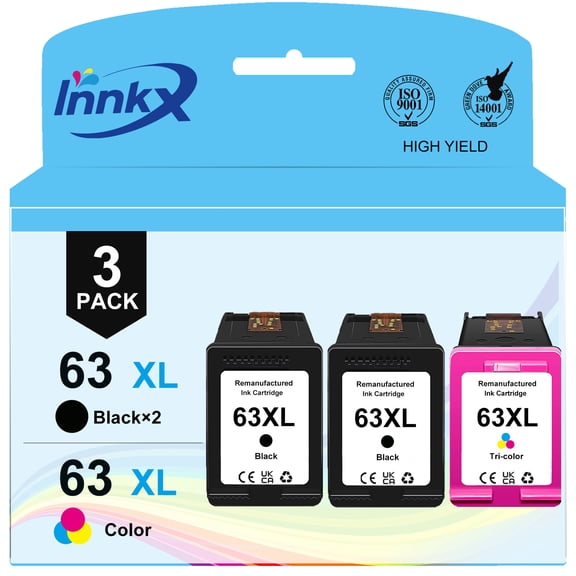 3Pack 63XL Ink Cartridges Compatible for HP 63XL Ink Cartridges Works for HP OfficeJet 3830 4650 5255 5258; Envy 4520 4512; DeskJet 3630 2130 1112 Printer, 2 Black,1 Color