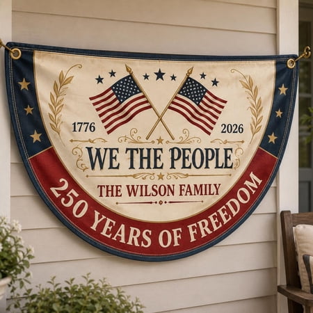 America 250 Patriotic Bunting Flag, 1776 2026 Eagle Semicircle Banner, Fourth of July Porch Decor