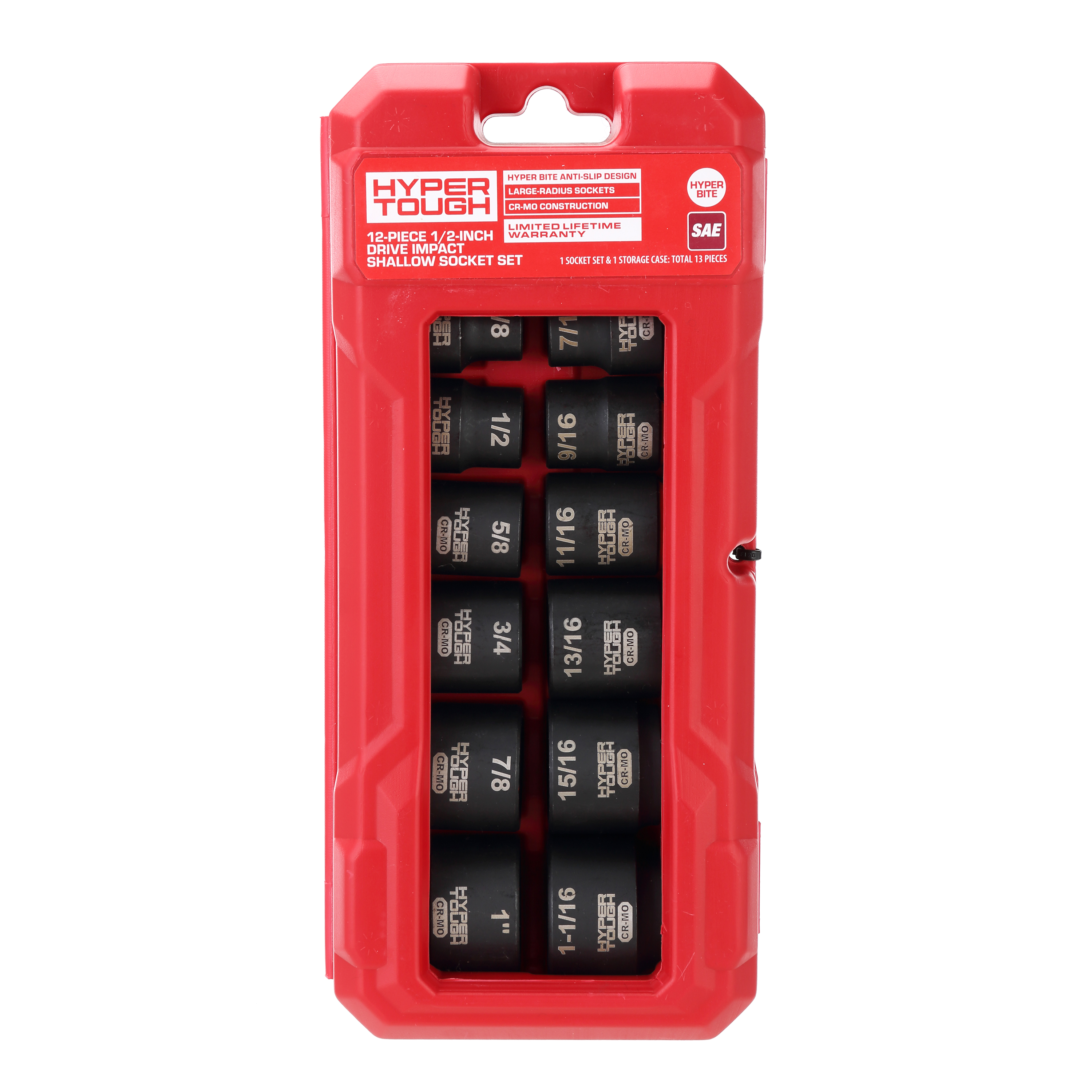 Hyper Tough Juego de dados de impacto poco profundos de 1/2 pulgada, SAE, 12 piezas 5