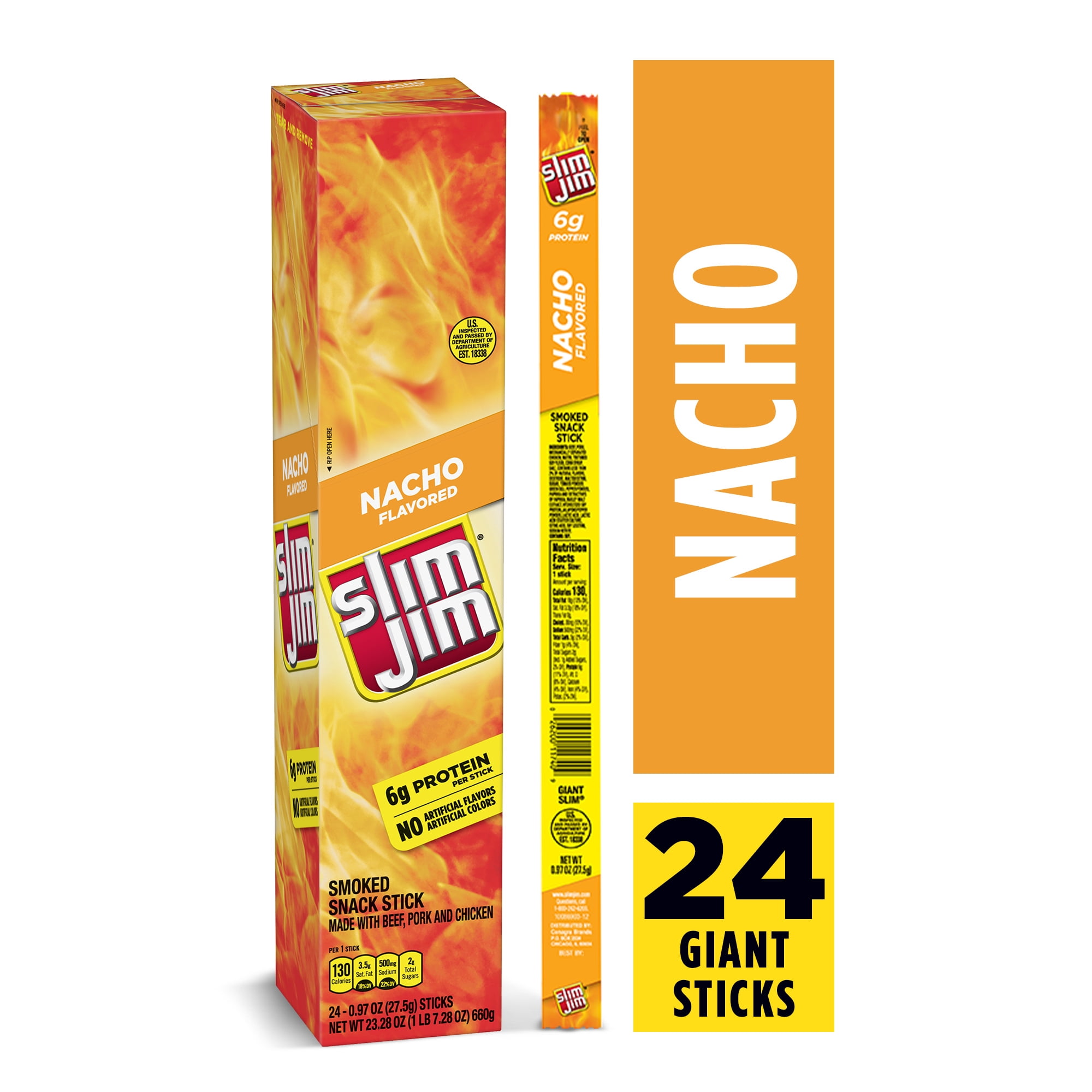 Slim Jim Nacho Giant Smoked Snack Stick, Keto Friendly Smoked Meat