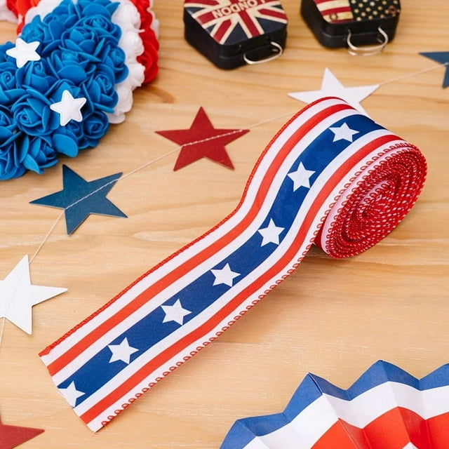 CIMAXIC Party 2 Rolls Patriotic Ribbon 4th Of July Red Decorative Ribbon American Party Decorations For Independence Day Diy Wreath Making Crafts Memorial Day,196.85"X1.77"X0.04"