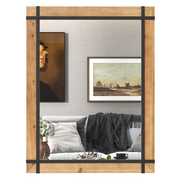Costway 30" x 40" Rectangular Wall Mounted Mirror Wood Frame Farmhouse Decor for Bedroom
