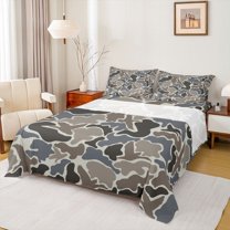 Castle Fairy Mallard Duck Bed Sheets,Vintage Abstract Camouflage King Sheets