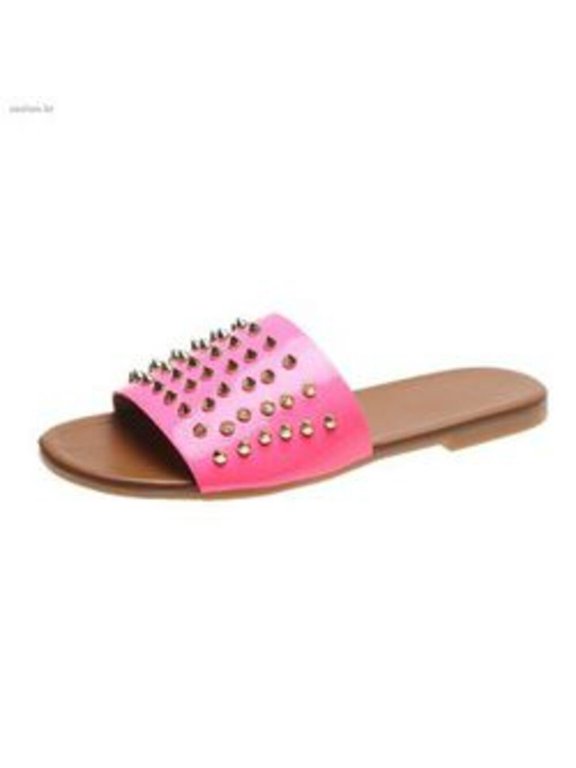 Spiked Slides Women's Pink Flat Sandals - 6 US