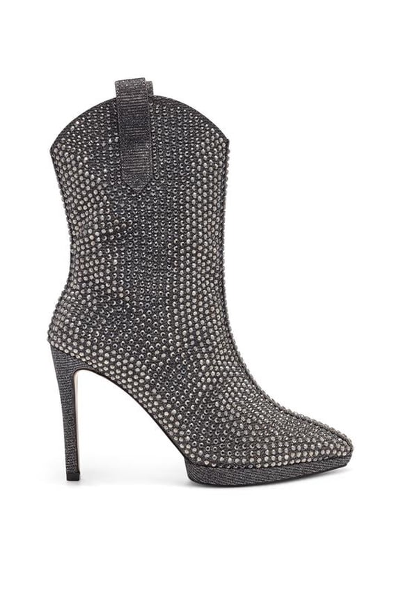Vianne High Heel Crystal Embellishment Ankle Booties Pewter (5.5, Pewter)