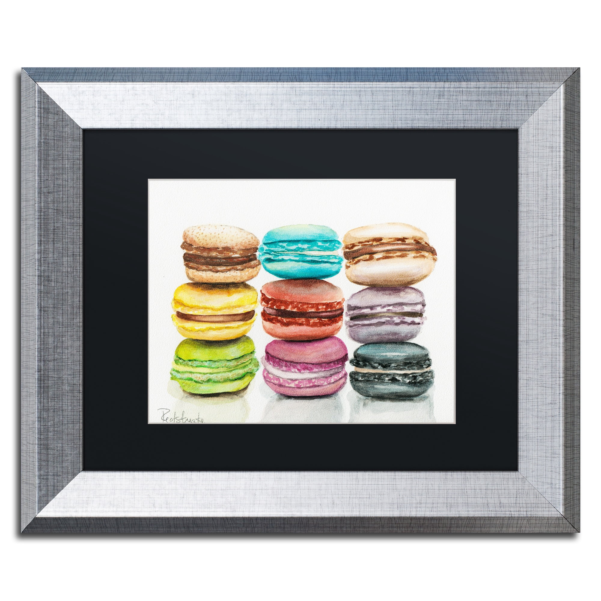 Trademark Fine Art "9 Macarons" Canvas Art by Jennifer Redstreake Black Matte, Silver Frame