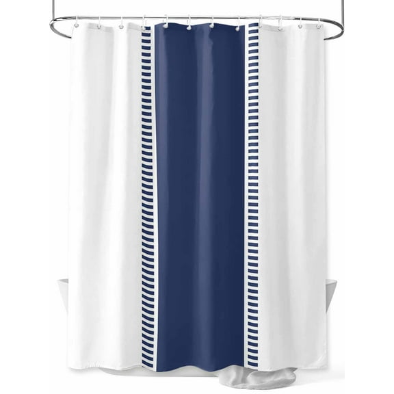 Shower Curtains for Bathroom-72"x72", Navy Blue White Color Block Waterproof Bath Curtain Grommet Shower Curtain Set with Hooks, Minimalist Stripe Neutral Art Washable Bath Accessories