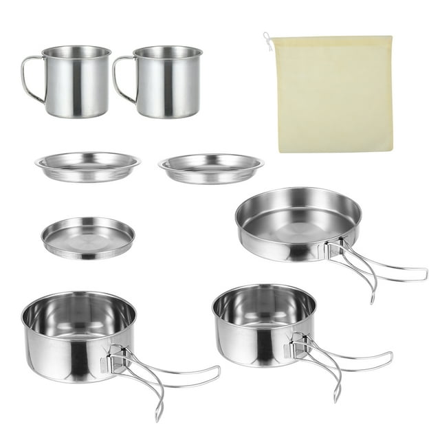 Minkissy 1Set Bbq Supply Stainless Steel Camping Pot and Frying Pan Set for Outdoor Cooking