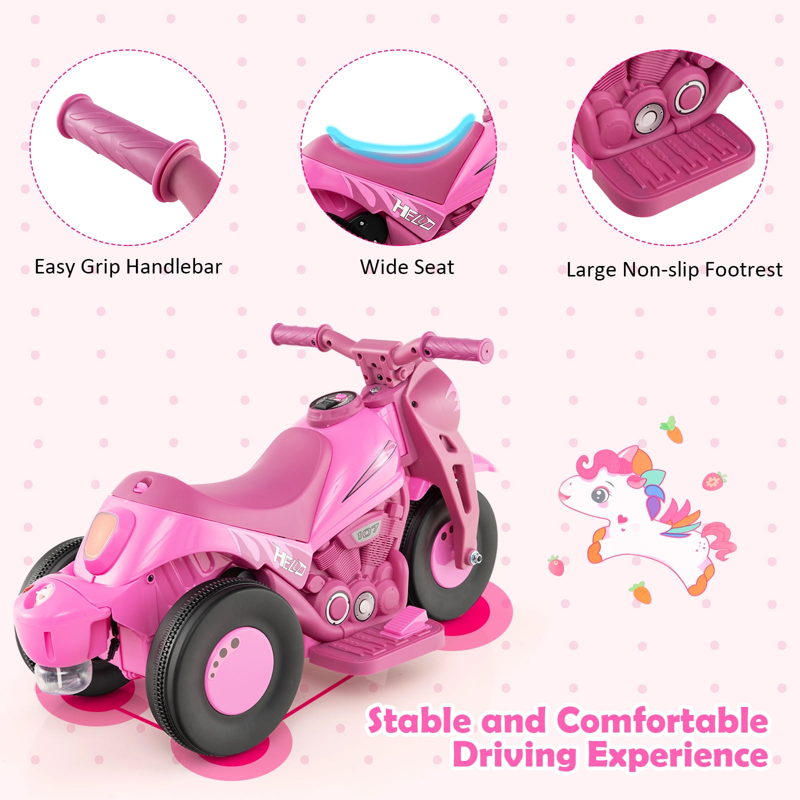 Costway 6V Kids Bubble Car Electric Ride on Motorcycle with Music Button & LED Headlight Pink