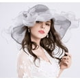 thumbnail image 6 of Yoyauz Women Sun Hat with Mesh Flower Decoration Wide Brim Hat Occasion Event Organza Fancy Church Dress Hat, 6 of 6