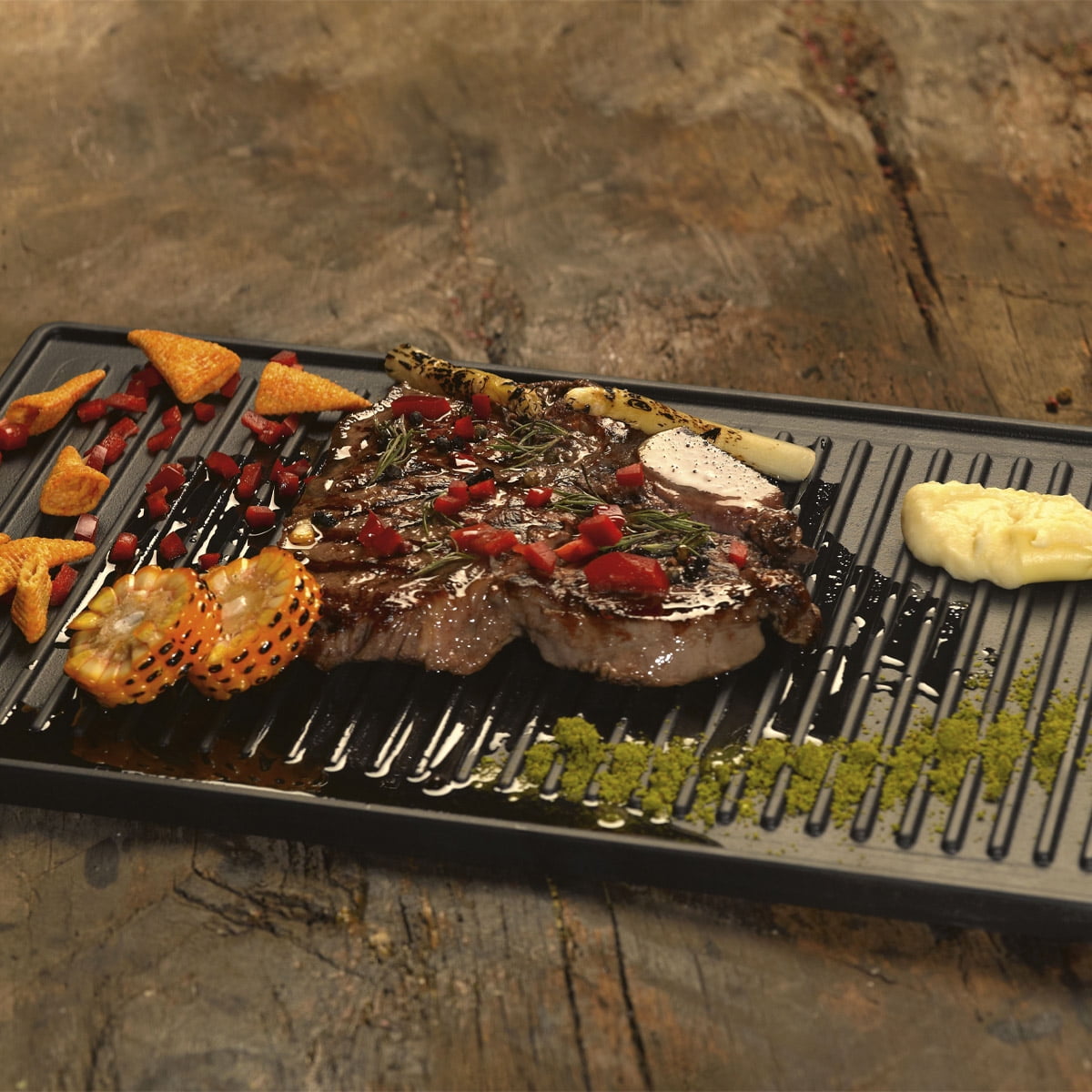 LAVA CAST IRON Lava Enameled Cast Iron Grill and Griddle 18 inch-Eco  Reversible Pan Slate
