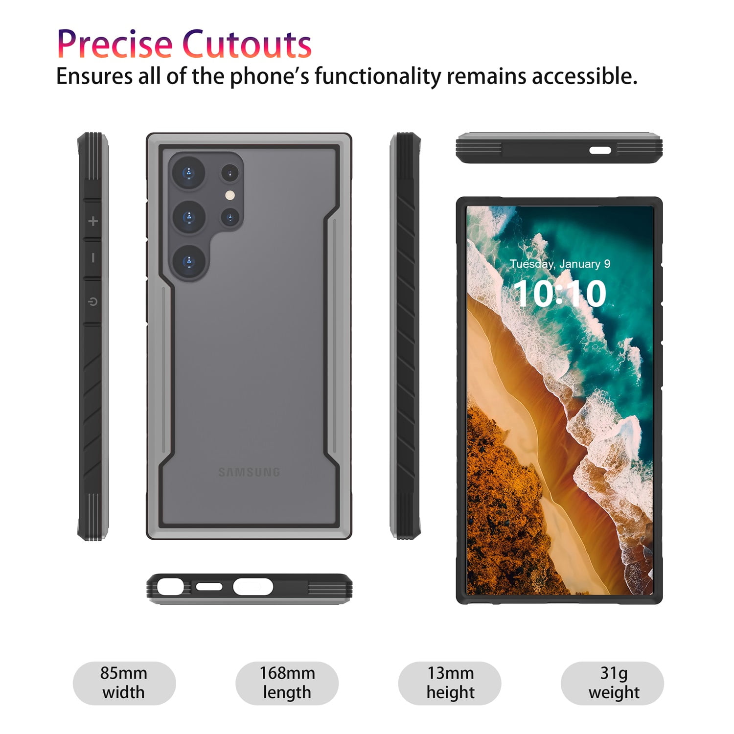 JTCASES for Samsung Galaxy S23 Case 6.1" 5G Phone 2023, Military Grade Shockproof Impact Resistant Corners Wireless Charging Non-Slip Grip Cover, Grayblack