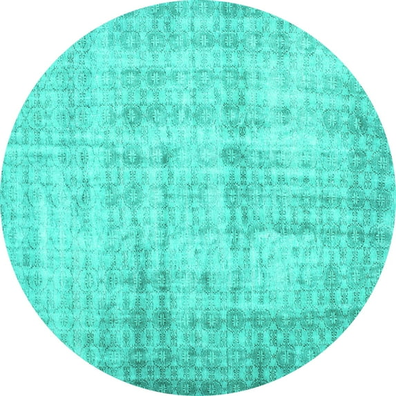 Ahgly Company Machine Washable Indoor Round Persian Turquoise Blue Traditional Area Rugs, 7' Round