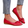 thumbnail image 1 of Dakaela Chaussures Plates pour Femmes, Bout Rond Fermé, Ballerines à Petit Talon Compensé, Nœud, Mocassins Confortables en Cuir à Enfiler pour Femmes, Rouge, Taille 7, 1 of 9