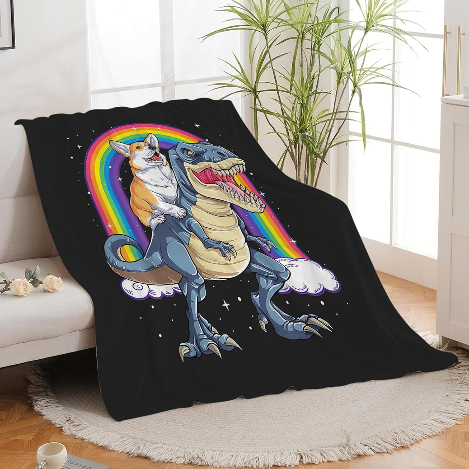 Funny Blanket Corgi Dinosaur Throw Blanket Gifts for Kids Girls Boys Adults Women Super Soft Cozy Plush Fluffy Fuzzy Fleece Blanket Decor 40''X50''
