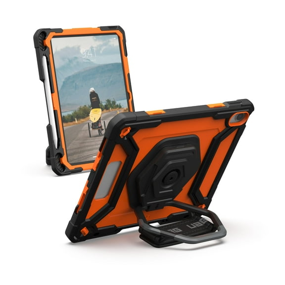 UAG iPad 11" A16 11th Gen 2025, 10.9" 10th Gen 2022 Case w/ Built-in Screen Protector A3354 A3355 Rugged Protective Cover w/ Kickstand & Hand Strap, Plasma Orange/Black