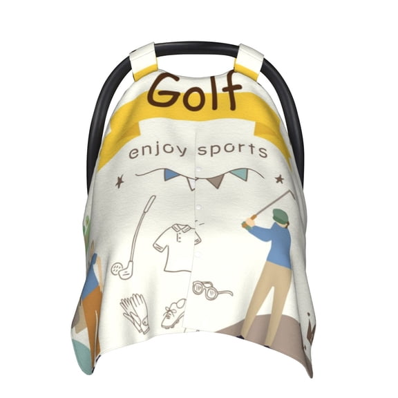 Yiaed Golf Icons And Golfer Print Baby Car Seat Canopy Carrier Cover, Breathable Nursing Cover for Breastfeeding,Multi-Use Infant Carseat Stroller Cover