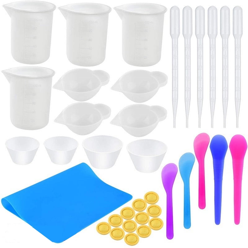 Gloves,250 ml Silicone Measuring Cup Finger Cots 109pcs Resin Starter Kit with Silicone Measuring Cups,Mixing Cups,Pipettes,Sticks,Silicone Mat 
