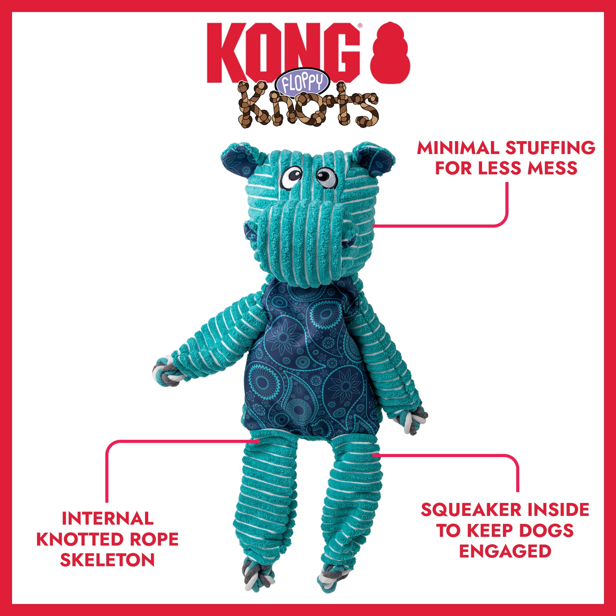 KONG® Floppy Knots Squeaker Dog Toy, Hippo, Jumbo Extra Large