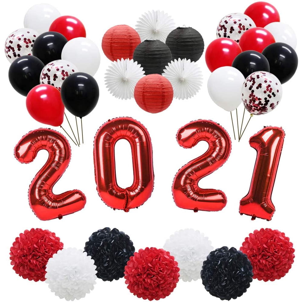 ADLKGG 2021 Graduation Balloons Banner, New Years Eve Party, Hanging Tissue Paper Fans, Latex