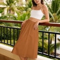 thumbnail image 4 of XIAOCHA Summer Midi Skirt for Women Solid Elastic Waist Side Pocket Flowy Loose Casual Everyday Long Skirts, 4 of 7