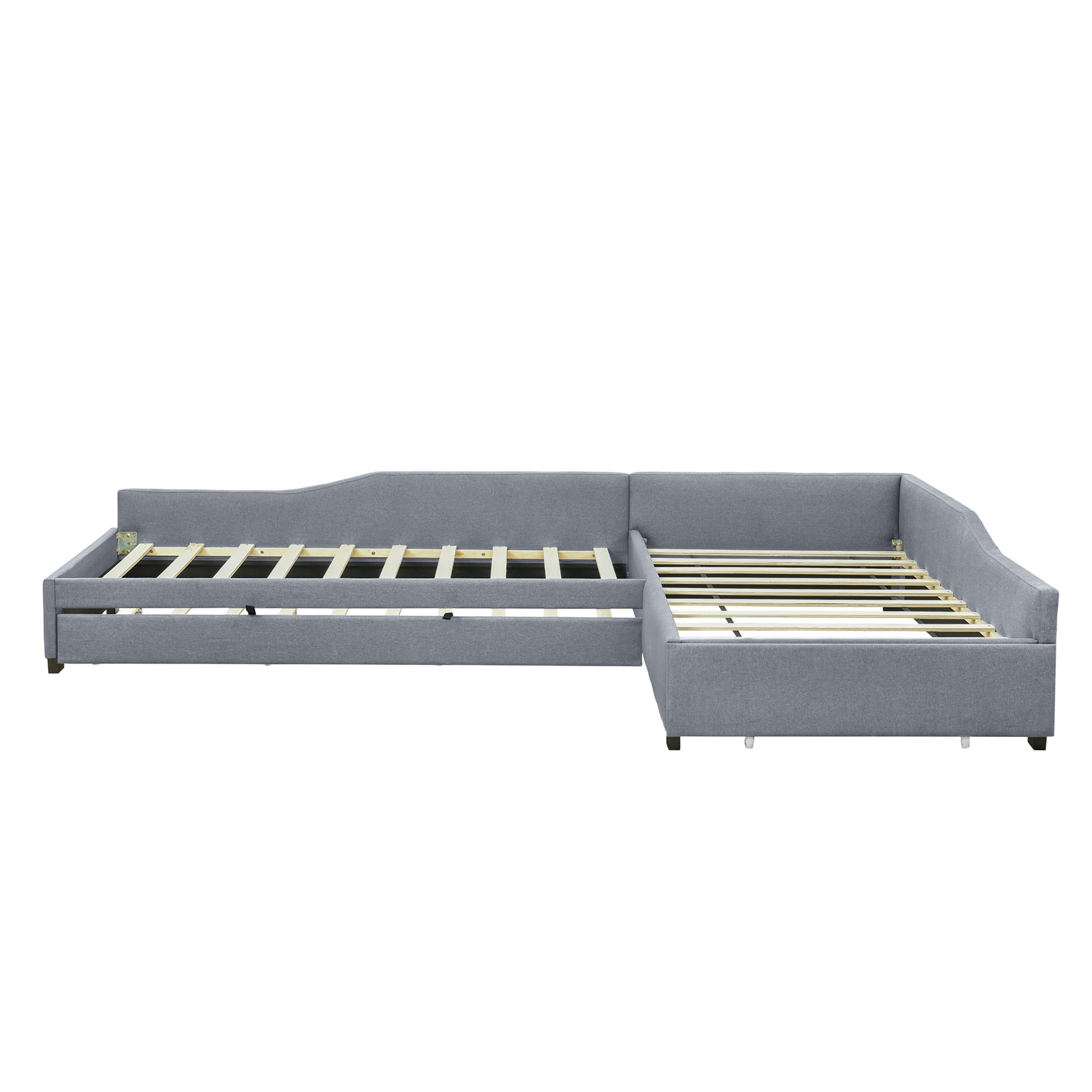 Noble House Orielle Linen Upholstered Double Twin Daybed with Extra Trundle and Storage Drawer, Plywood Frame, Gray