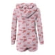 thumbnail image 4 of Mono cálido con capucha y orejas para mujer, estampado de manga larga, pantalones cortos, mono corto con cremallera, bolsillo, ropa de dormir, ropa de casa, tops de poliéster para mujer, 4 of 5