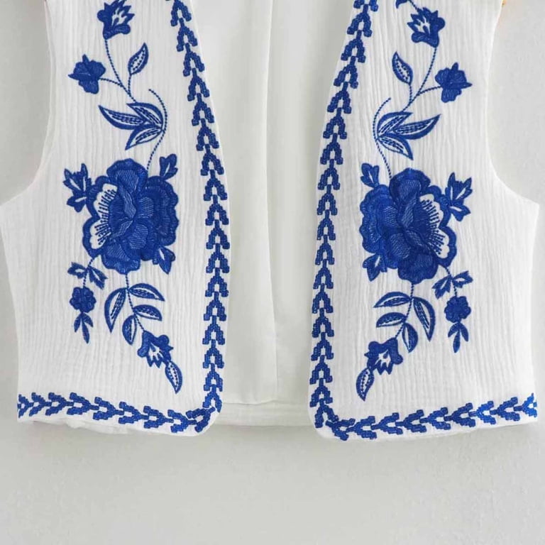 ZZwxWA Women Vintage Embroidered Vest Tops Linen Cropped