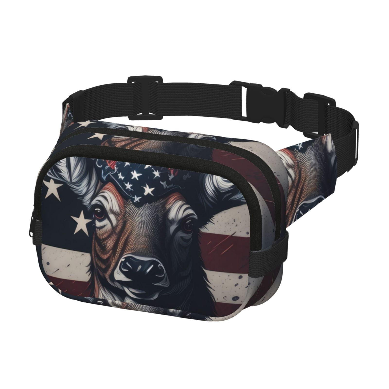 Picia Vintage American Deer Print Square Double-Layer Waist Bag Mini Adjustable Waist Belt Bag Exercise Running Travel Hiking