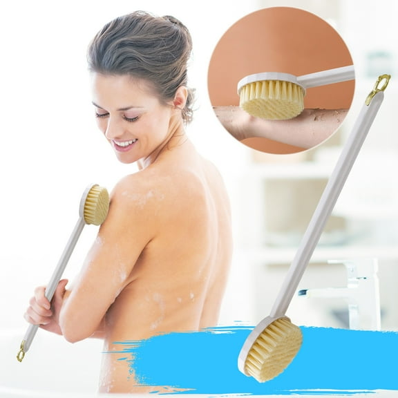Vxdvou Long Handle Bath Brush with Soft Nylon Bristles, Double-Sided Shower Scrubber for Exfoliation and Cleaning, Lanyard Design for Convenient Hanging Storage, Gentle and Non-Scratching Tool
