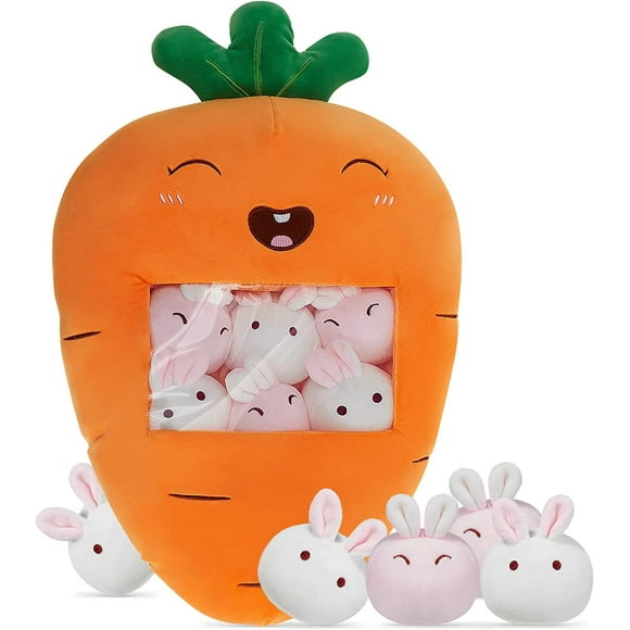 Cute Throw Pillow Stuffed Banana Toys Kawaii Banana Plush Avocado Stuffed Animal Carrot Removable Fluffy Creative Gifts Cat Paw Dinosaur for Teens Adults Birthday Wedding Party Supplies (Carrot)
