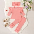 thumbnail image 2 of masbird Baby Girl Clothes 3 6 9 12 Months Outfits Long Sleeve Knitted Romper & Daisy Pants Fall Winter 3Pcs Clothes Sets,Pink,0-6 M, 2 of 5