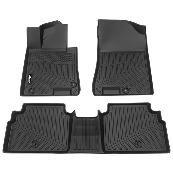 Ikon Motorsports 3D TPE Floor Mats Compatible With 2020-2023 Hyundai Sonata 2020-2024 Kia K5 FWD All Weather Waterproof Anti-Slip Car Floor Liner Heavy Duty Carpets Front & 2nd Row Black 3PCS Set