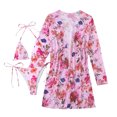 thumbnail image 4 of Jacenvly 2024 Bikini with Kimono Cover up Set Casual Long Sleeve Swimsuit Color Block with Cover up Surfing Swimwear Lightweight Women'S Print Three-Piece Slim Swimsuit Bikini Straped Pink, 4 of 11