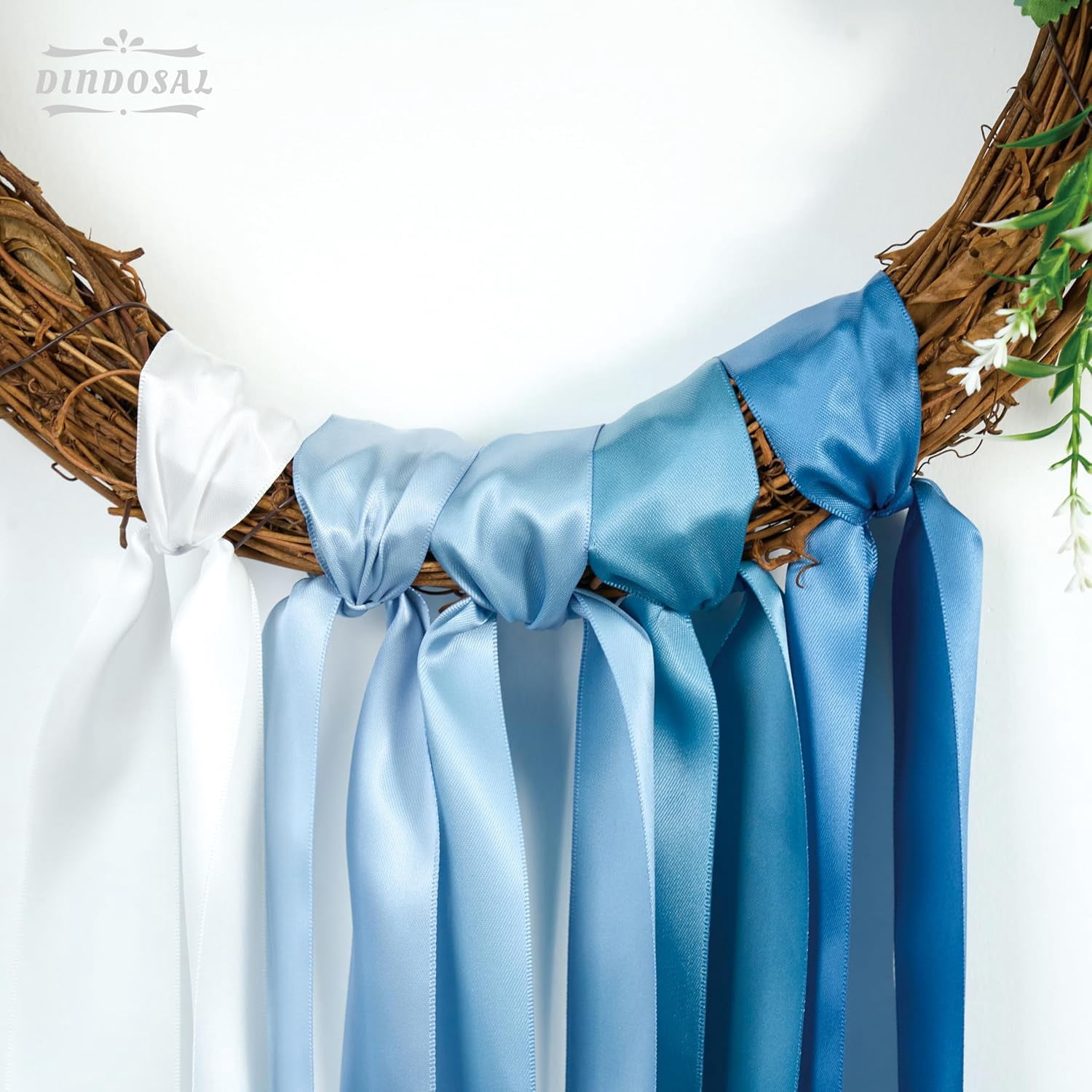 Dusty Blue Satin Ribbon Set, 1 1/2 Inch x 25 Yards, 5 Rolls French Blue Antique Blue Ribbon for Wedding, Flower Bouquet, Gift Wrapping, Hair Bows, Crafts and Party Decorations